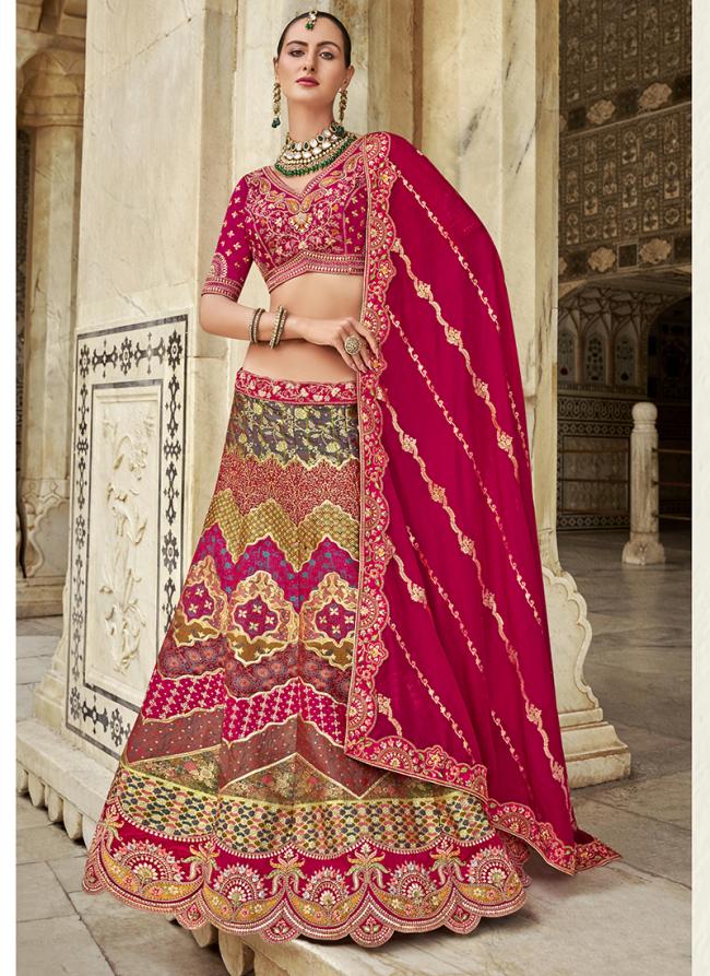 Banarasi Silk Multi Color Bridal Wear Zarkan Work Lehenga Choli